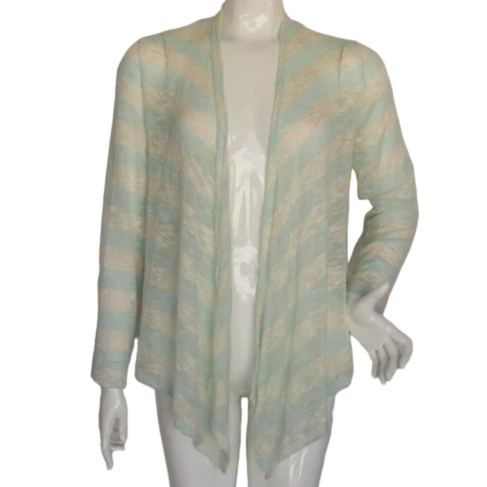 new FRANCESCA BUTTONS Sweater, M, Mint/Off-white, waterfall Open Front, LS